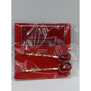 Jeweled Bobby Pin‎ by Modern Expressions 2 Red GEM Hair Clip Hairpin - NIP
